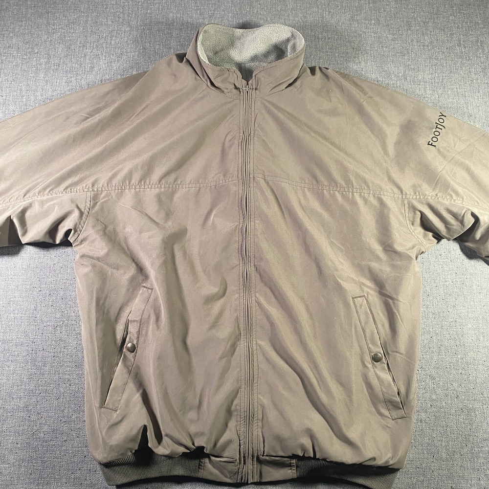Footjoy Jacket Mens Large Beige‎ Reversible Full Zip Fleece Softshell Golf